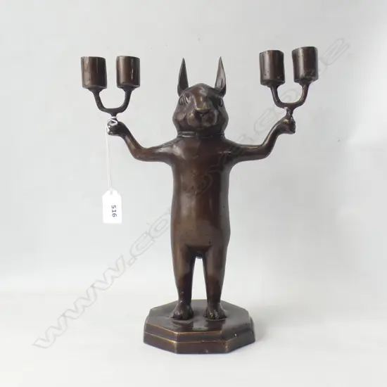 BRONZE STANDING RABBIT CANDLE HOLDER H.285mm