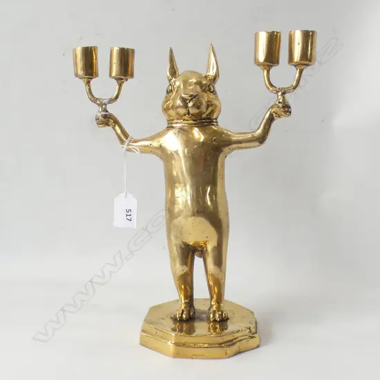 POLISHED BRONZE STANDING RABBIT CANDLE HOLDER H.285mm