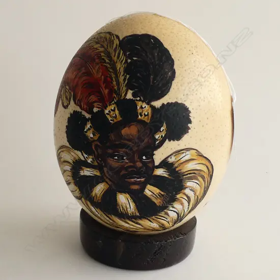 MONICA WILSON 'ZULU WARRIOR' PAINTED OSTRICH EGG H.160mm