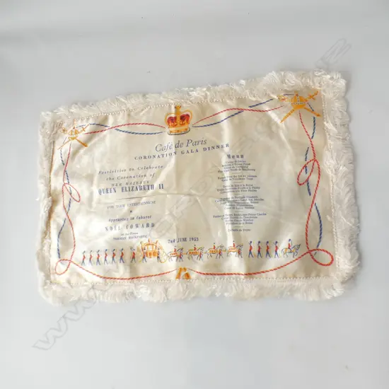 SILK COVER QUEEN ELIZABETH 11 CAFE DE PARIS CORONATION GALA DINNER