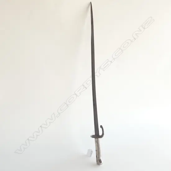 YATAGHAN BAYONET CHROMED HANDLE GREY FINISHED BLADE & HOOKED QUILLION.