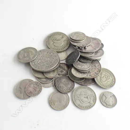 BAG OLD SILVER COINS NZ. AUSTRALIA. UK