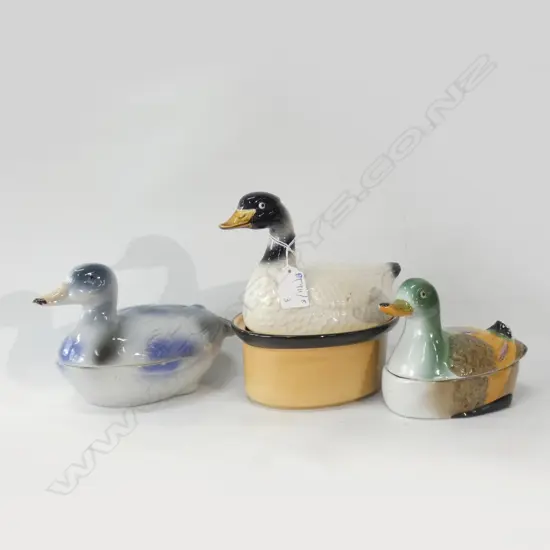 3 CERAMIC DUCK LIDDED CONTAINERS