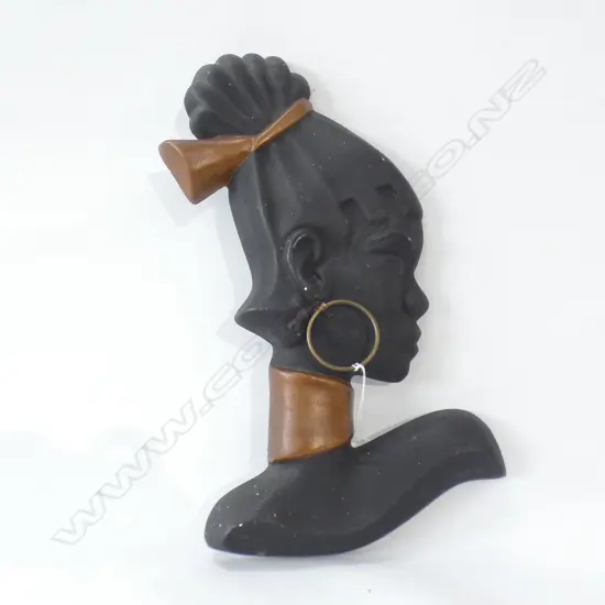 MID CENTURY BLACK PAINTED LADIES HEAD WITH EARRING H 390MM