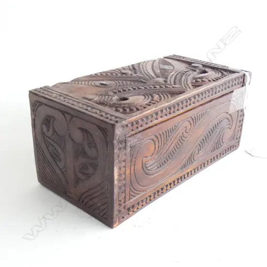 CARVED WOODEN MAORI BOX W.200mm