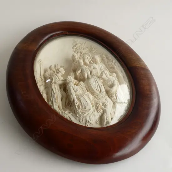 OVAL BAS RELIEF PIPE CLAY PRESENTATION OF JESUS AT TEMPLE 270x210mm 