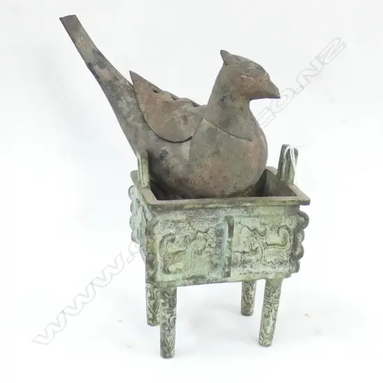 BRONZE BIRD CONTAINER (A/F) (L200MM) + POT (L110MM)