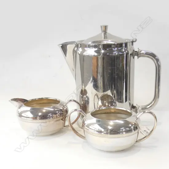 STAINLESS STEEL COFFEE POT (H 200MM) + EP SUGAR BOWL & MILK JUG