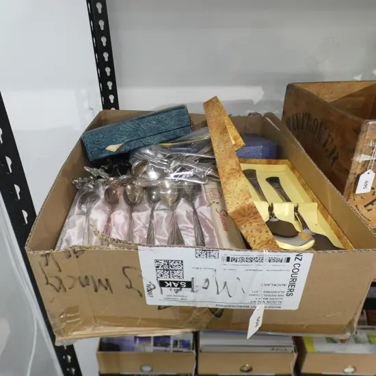 BOX VINTAGE SILVER PLATE CUTLERY, MOSTLY IN ORIGINAL BOXES