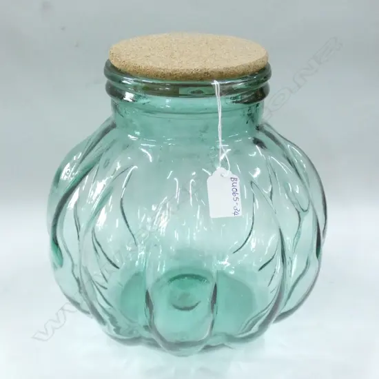 LG GREEN TINTED GLASS JAR WITH CORK LID H 270MM