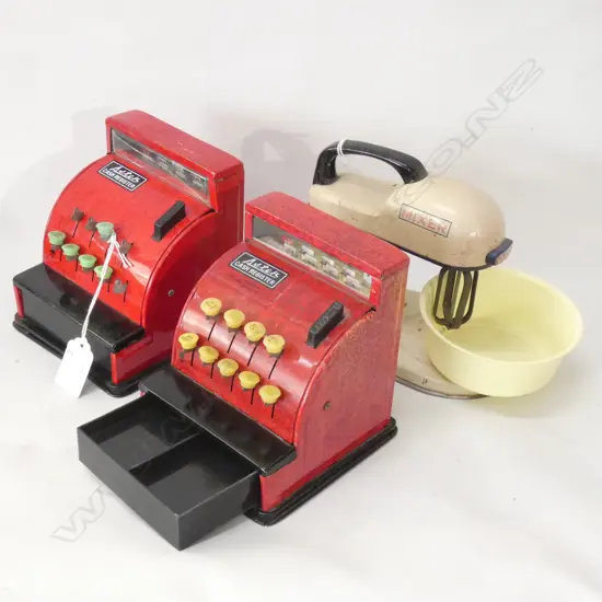 2 PLAY TOYS OLD TIN TILL + CAKE MIXER