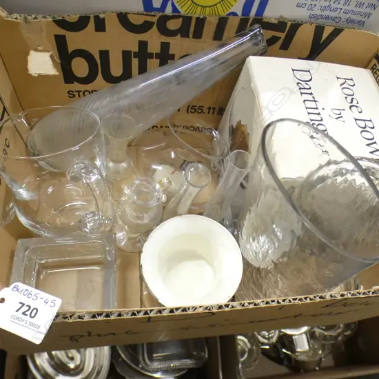 SM BOX ASST GLASS INCL DARTINGTON GLASS ROSE BOWL IN BOX