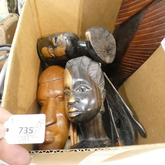 BOX LOT CARVED WOODEN AFRICAN FIGURES
