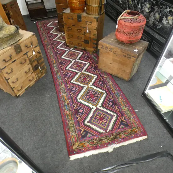 MULTI COLOURED HAND KNOTTED WOOL PILE RUNNER 3150x800mm