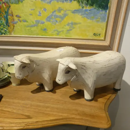 PR CARVED WOODEN PAINTED SHEEP L 350MM
