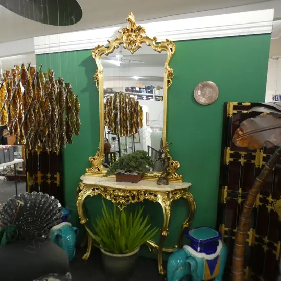 LARGE ORNATED GILDED FRENCH STYLE CONSULE MIRROR 1600x1100mm