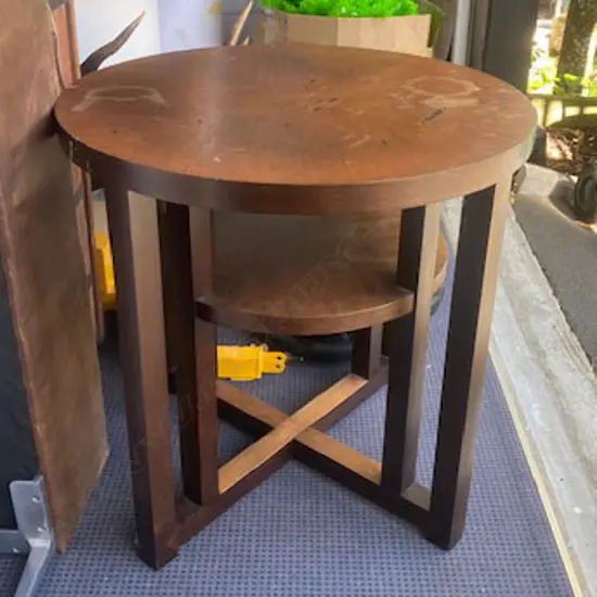 BOILER & CO HEAVY WOODEN ROUND TWO-TIER COFFEE TABLE, 710 x 650mm