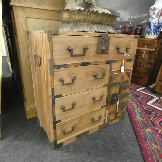 VINTAGE JAPANESE TANSU  BEDSIDE CHEST the door enclosing 3 drawers- 545 x 310 x 575MM ...