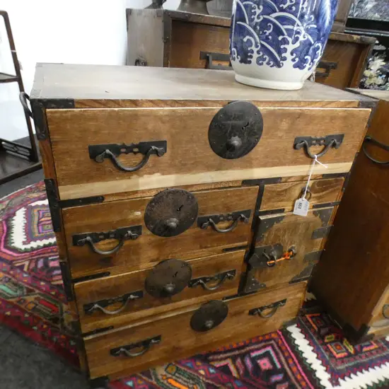 OLD JAPANESE BEDSIDE TANSU CHEST 8 drawers 1 door. 530x280x570mm