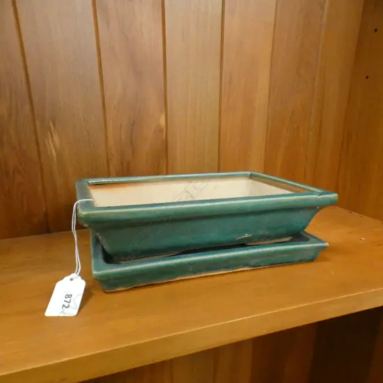 GREEN BONSAI POT & SAUCER L 245MM