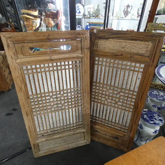 NEAR PR LARGE ORIENTAL WOODEN PANELS 560x1130 / 590x1130mm