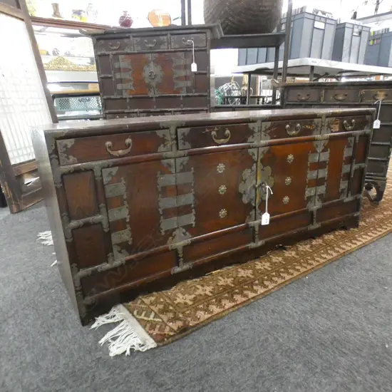 VINTAGE KOREAN CHEST w. 4 DRAWERS ABOVE WIDE DOUBLE DOOR 1060x310x445mm