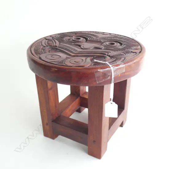 CARVED WOODEN MAORI STOOL 260mm dia