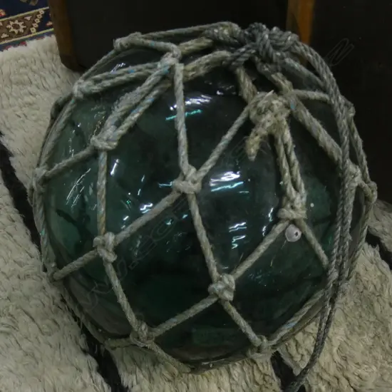 OLD GLASS LARGE FISHING FLOAT WITH NETTING Dia.370mm hand blown