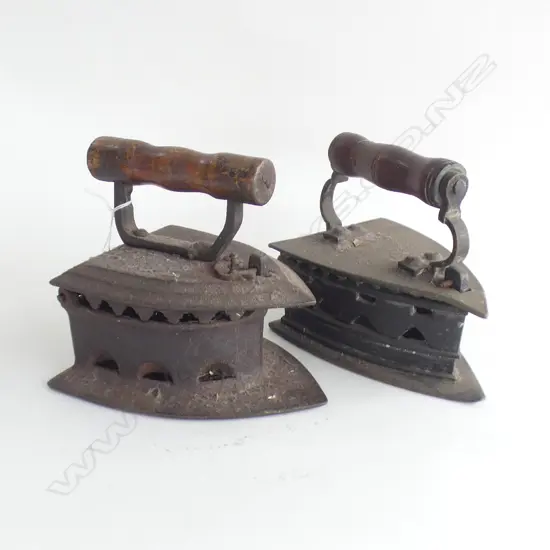 2 LG VICTORIAN IRONS WITH WOODEN HANDLES 
