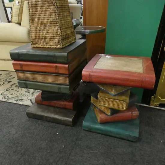 PAIR OF SIDE TABLES- BOOK STACKS H.490mm