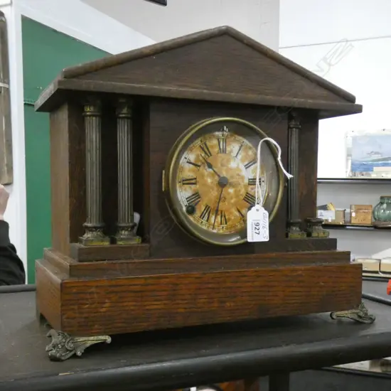 C1900 ANSONIA OAK MANTLE CLOCK. PARTS IN THE BACK A.F