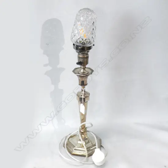 SILVER PLATE LAMP w. CRYSTAL BULB H.500mm