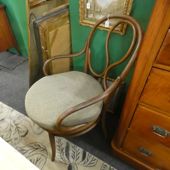 AUTHENIC THONET CHAIR w. OLD LABEL (HAS HAD BORER) + CUSHION 