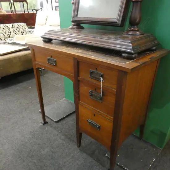 VINTAGE WOODEN LEATHER TOP 4 DRAWER DESK L 815MM