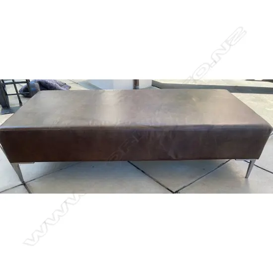 LG DARK BROWN LEATHER OTTOMAN, SOME MARKING, 830 x 850 x 450mm