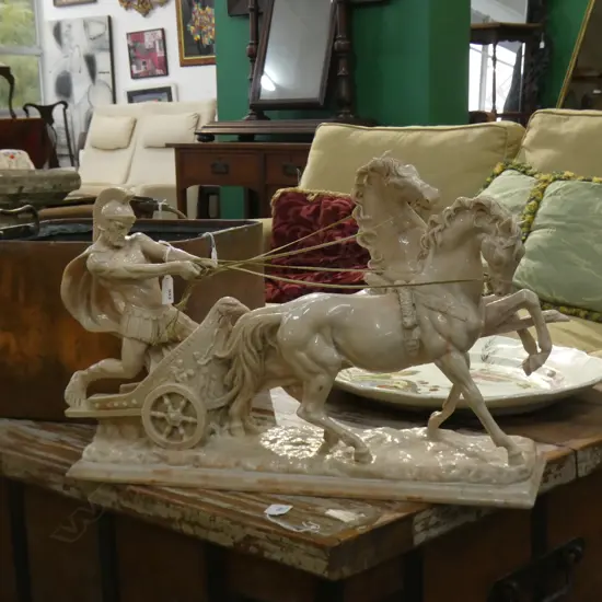 GLADIATOR & CHARIOT CENTREPIECE -RESIN L.540mm x H.390mm
