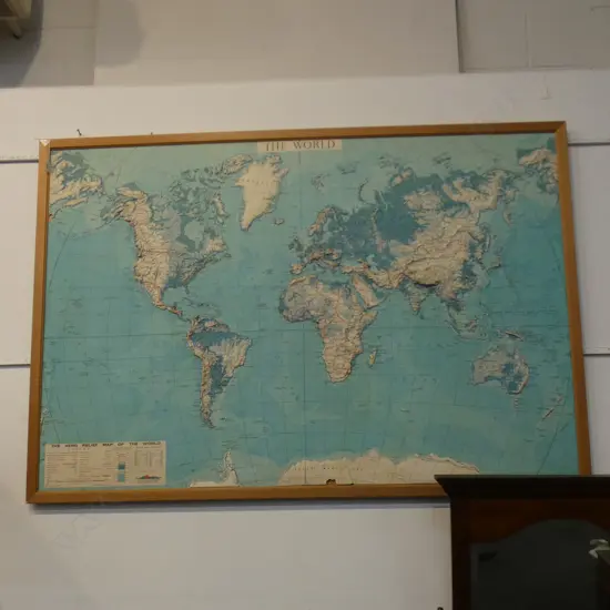 VINTAGE 3D RAISED RELIEF WORLD MAP 965x1430mm