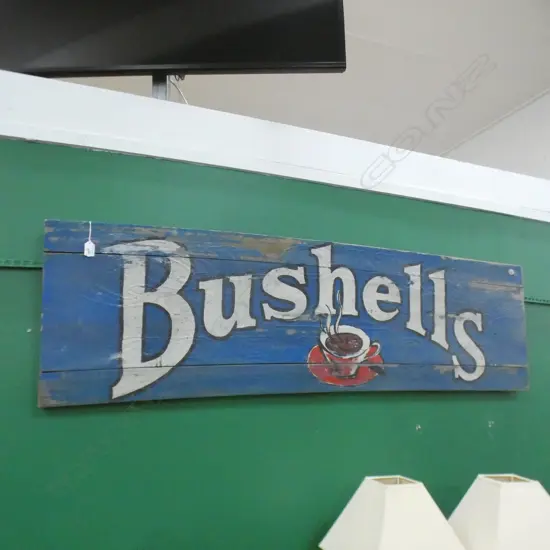 'BUSHELLS' PAINTED WOODEN SIGN 440x1550mm