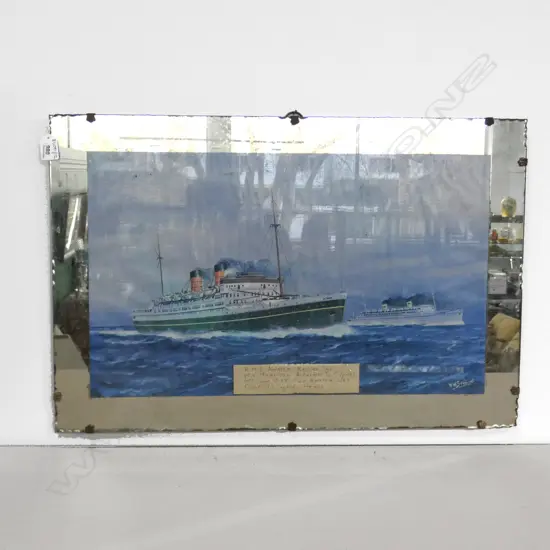 VINTAGE MIRROR w. R.M.S. AWATEA PRINT 455x685mm