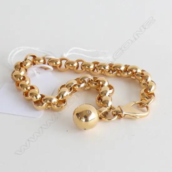 10CT GOLD BELCHER BRACLET WITH DIAMOND SET BALL 18.7gm