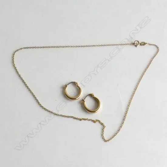 PR 9CT GOLD HOOP EARRINGS + 925 GOLD GILDED FINE CHAIN