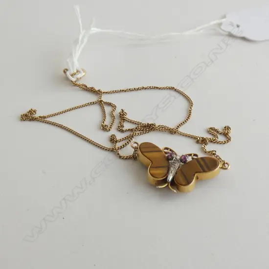 (20174) 14CT RUBY DIAMOND & TIGER EYE NECKLACE