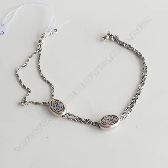 SILVER & ENAMEL ALBERT STYLE FOB CHAIN