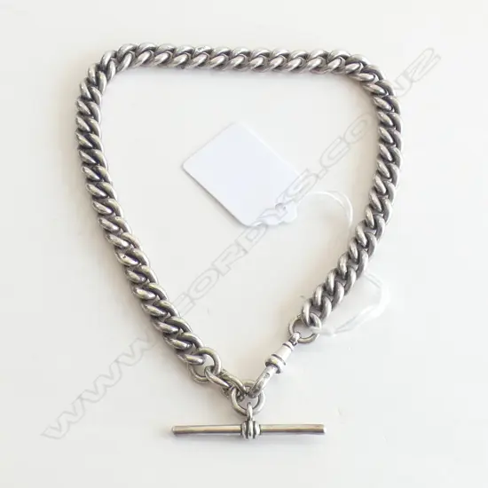 (20220) ANTIQUE SILVER SUBSTANTIAL GRADUATED FOB CHAIN W T-BAR L.330mm