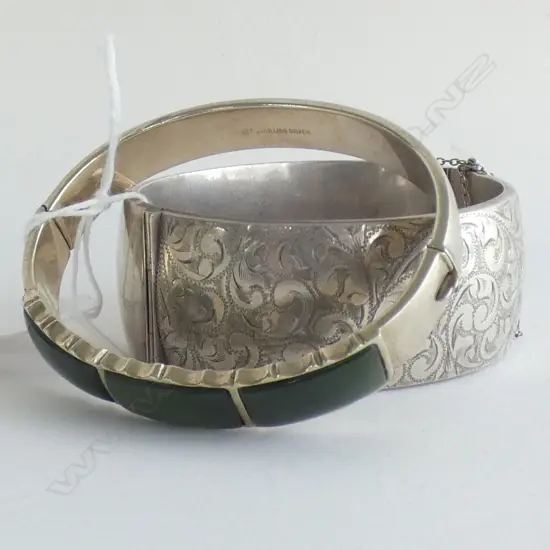 2 STG BANGLES; 1 w. GREENSTONE 59 GRAMS