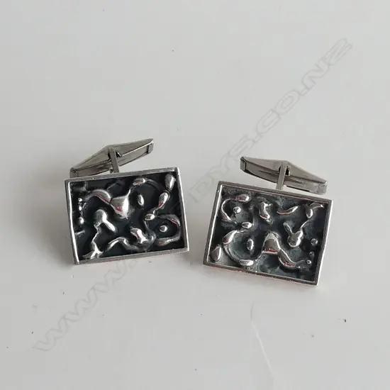 STG SILVER MID CENTURY BRUTALIST SCANDINAVIAN CUFFLINKS, HALLMARKS TO REVERSE L 24MM