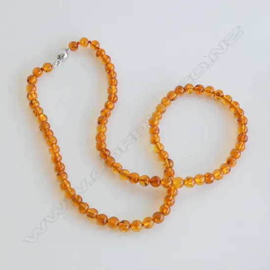 AMBER BEAD NECKLACE SILVER CLASP L.440mm