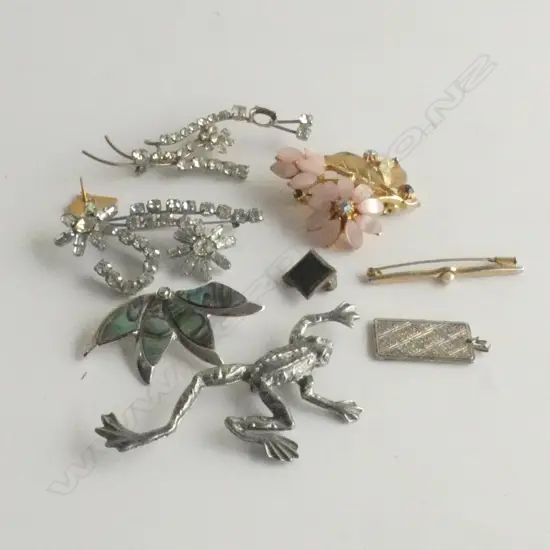 BAG ASST JEWELLERY;  INGOT PENDANT + BROOCHES INCL PAUA SHELL BUTTERFLY  ETC.