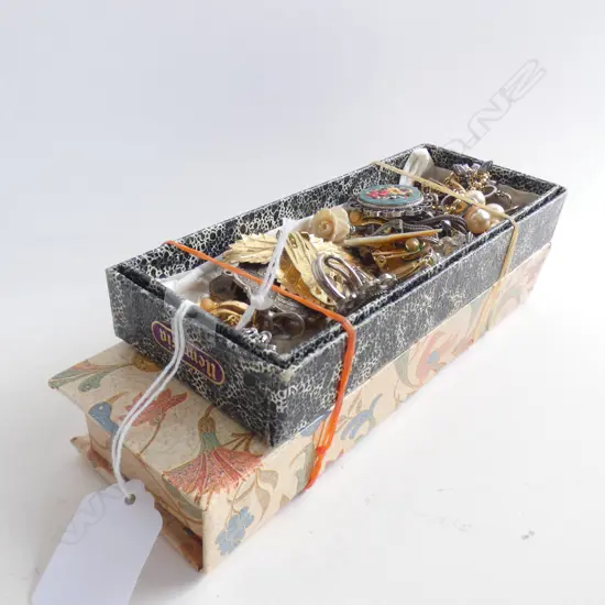 2 BOXES VINTAGE COSTUME JEWELLERY: MICROMOSAIC ETC