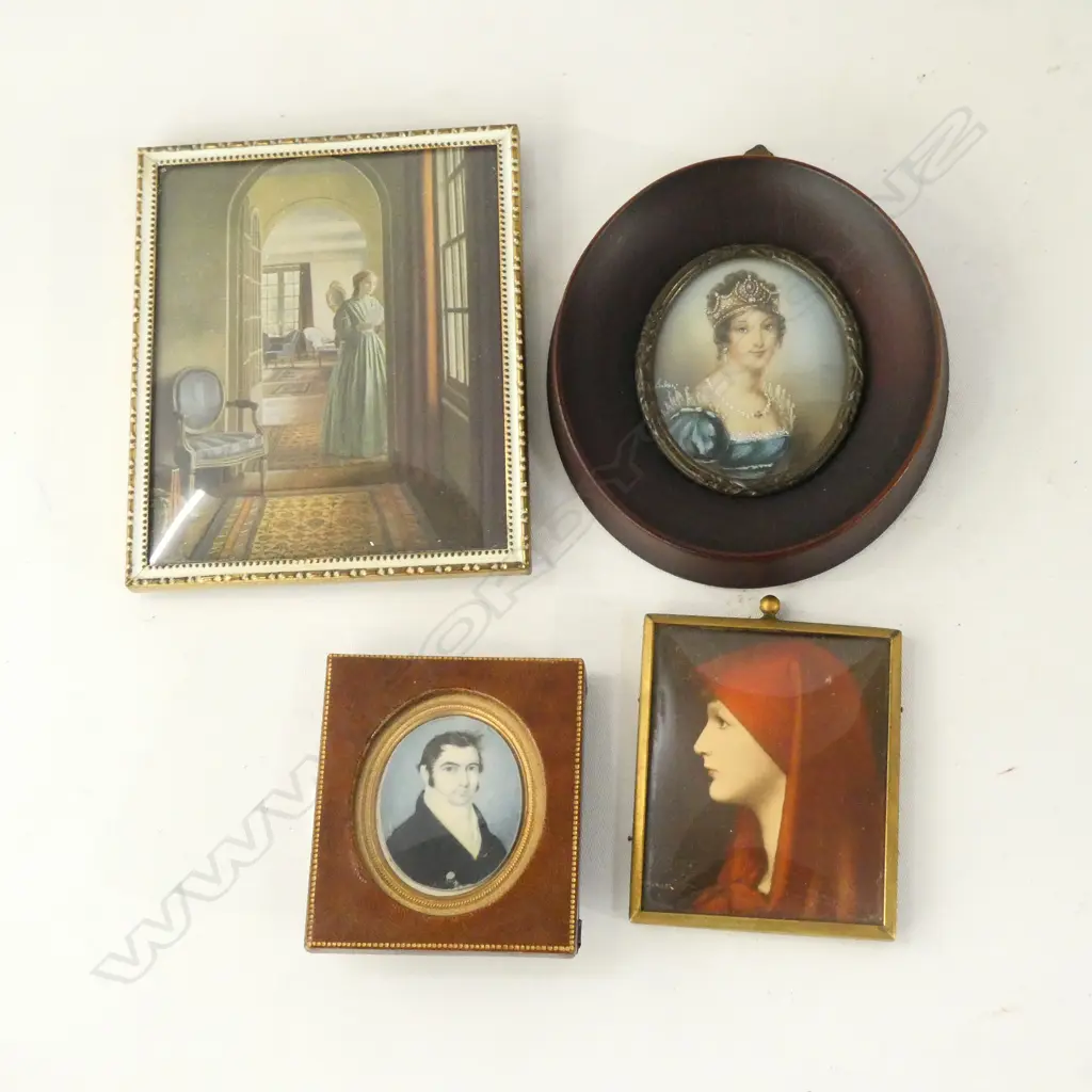 4 MINIATURE ARTWORKS; GEORGIAN GENTLEMANS PORTRAIT H.45mm, 3 OTHERS Image 1++
